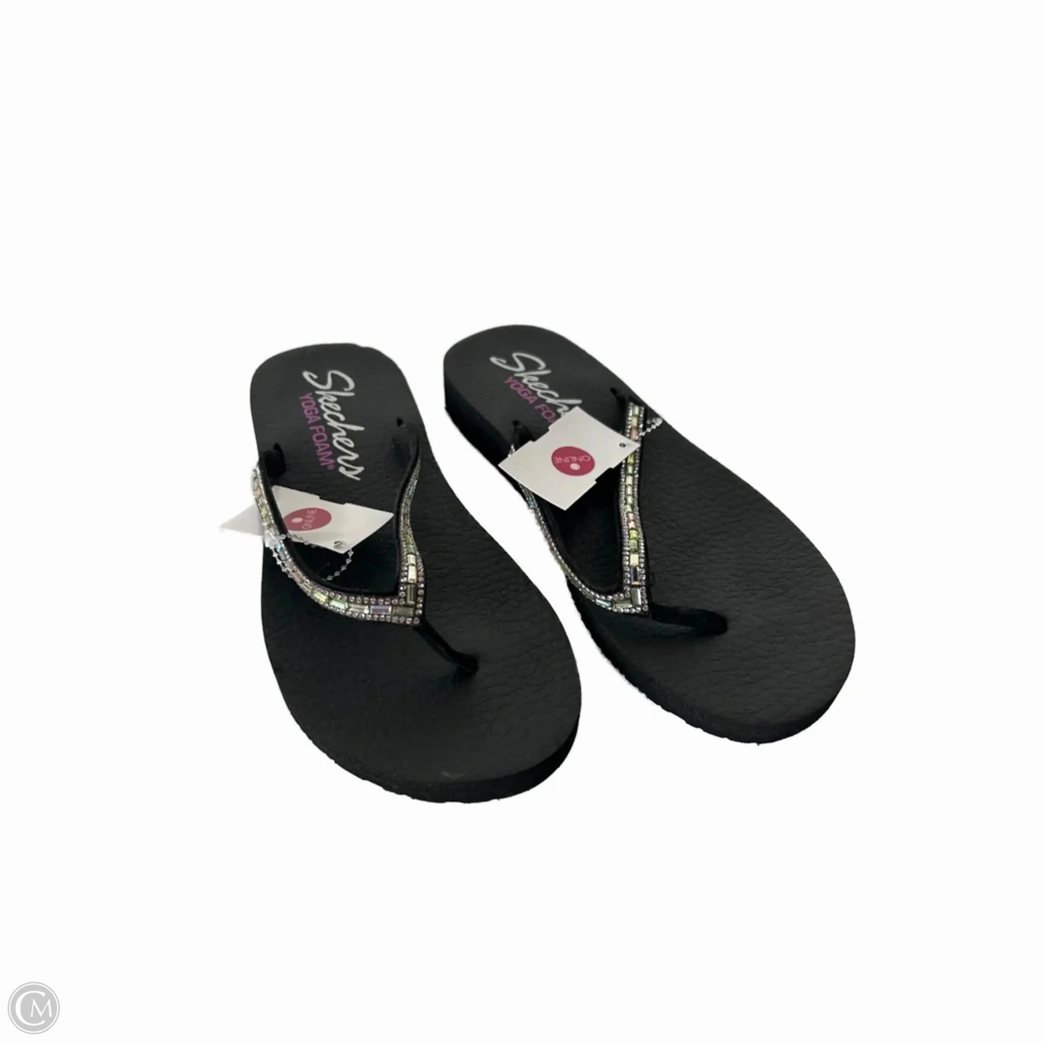 Bling Bling Flip Flops Sandals Flip Flops By Skechers In Black & Silver, Size: 7
