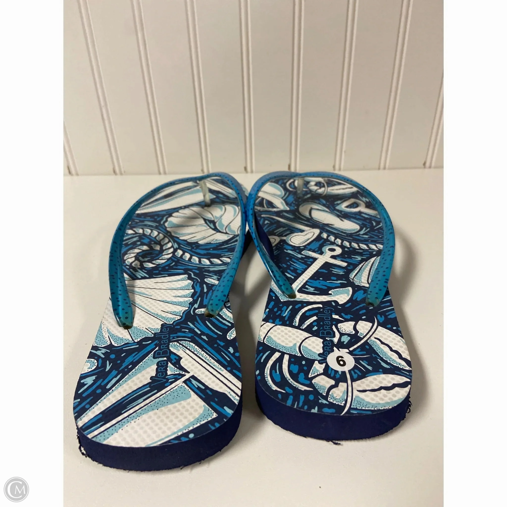 Sandals Flip Flops By Vera Bradley In Blue & White, Size: 9 Clean Flip Flops