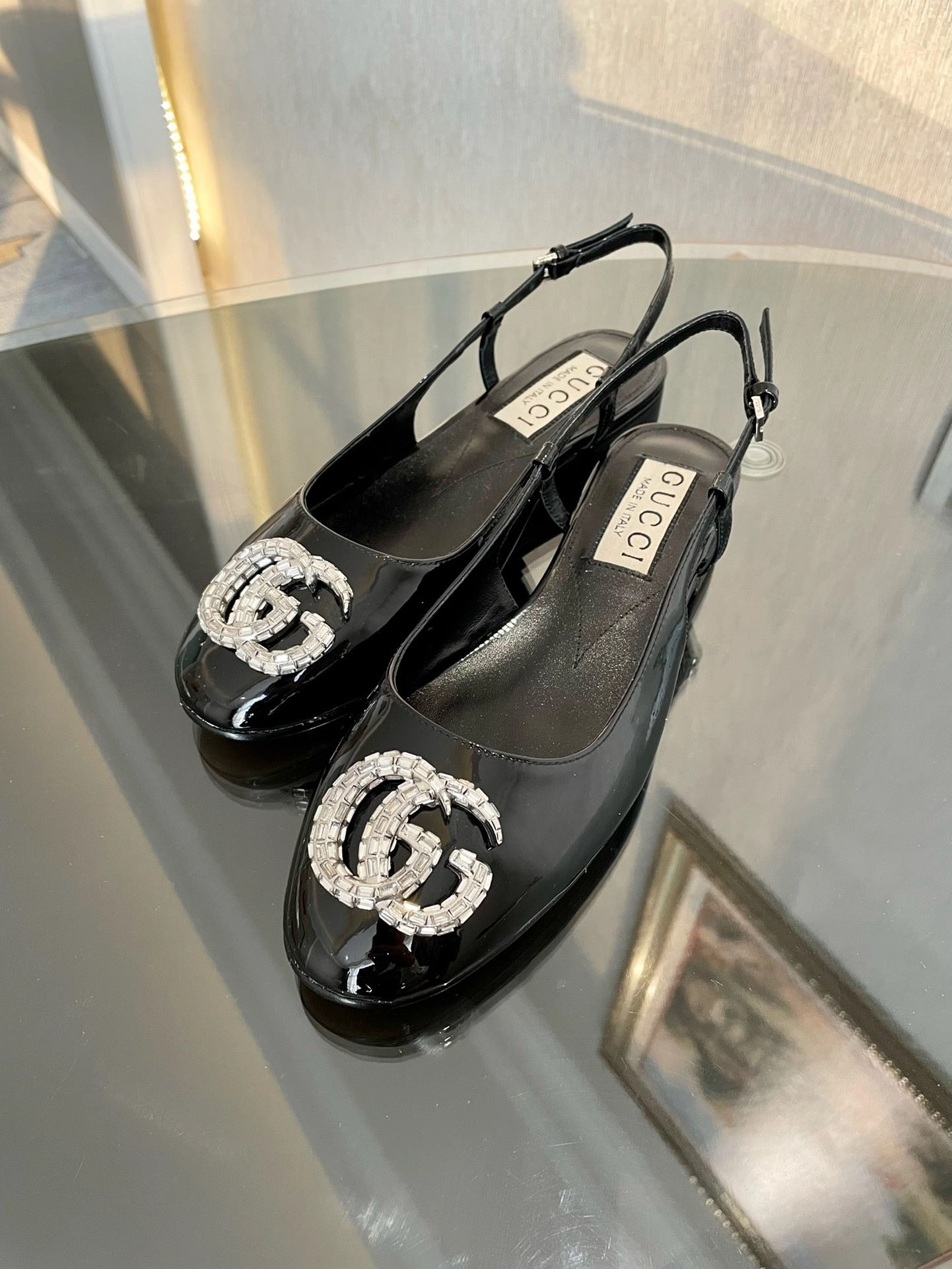 Peep Toe Flat Shoes SE1267 Women's ballerina with Double G / Size5-11