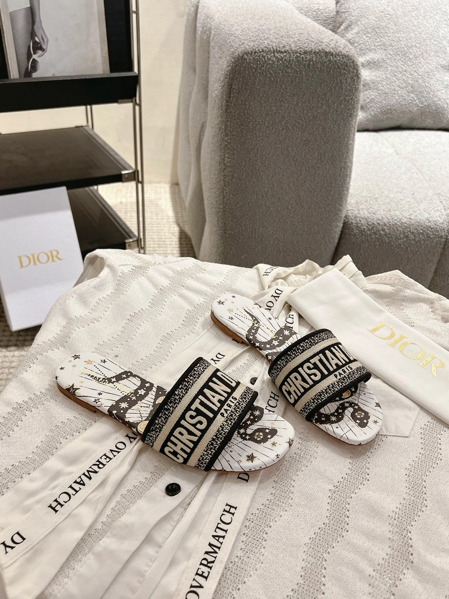 SE1660 Dior Dway Slide / Size5-12 Flat Silver Shoes Wide Fit