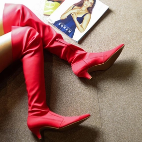 Chelsea Boots Lace Sexy (Red Boots) High Knee Boots Blocks kitten Heels