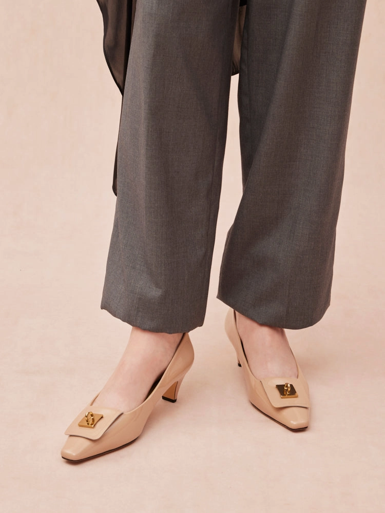 Kora Square Buckle Patent Heels Velvet High Heel Shoes