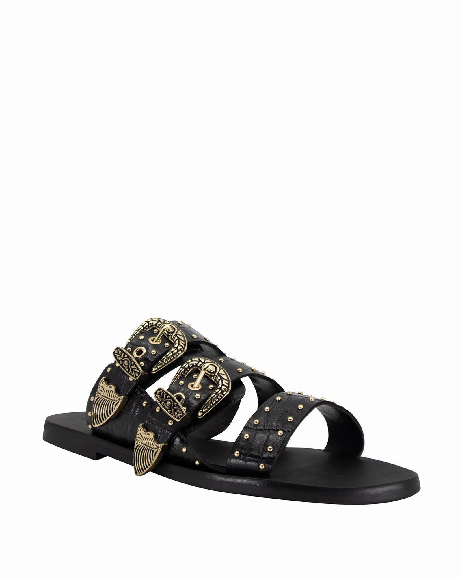 Ballet Slippers Hibiscus Eastwood Stud Slide Black Croc/Gold
