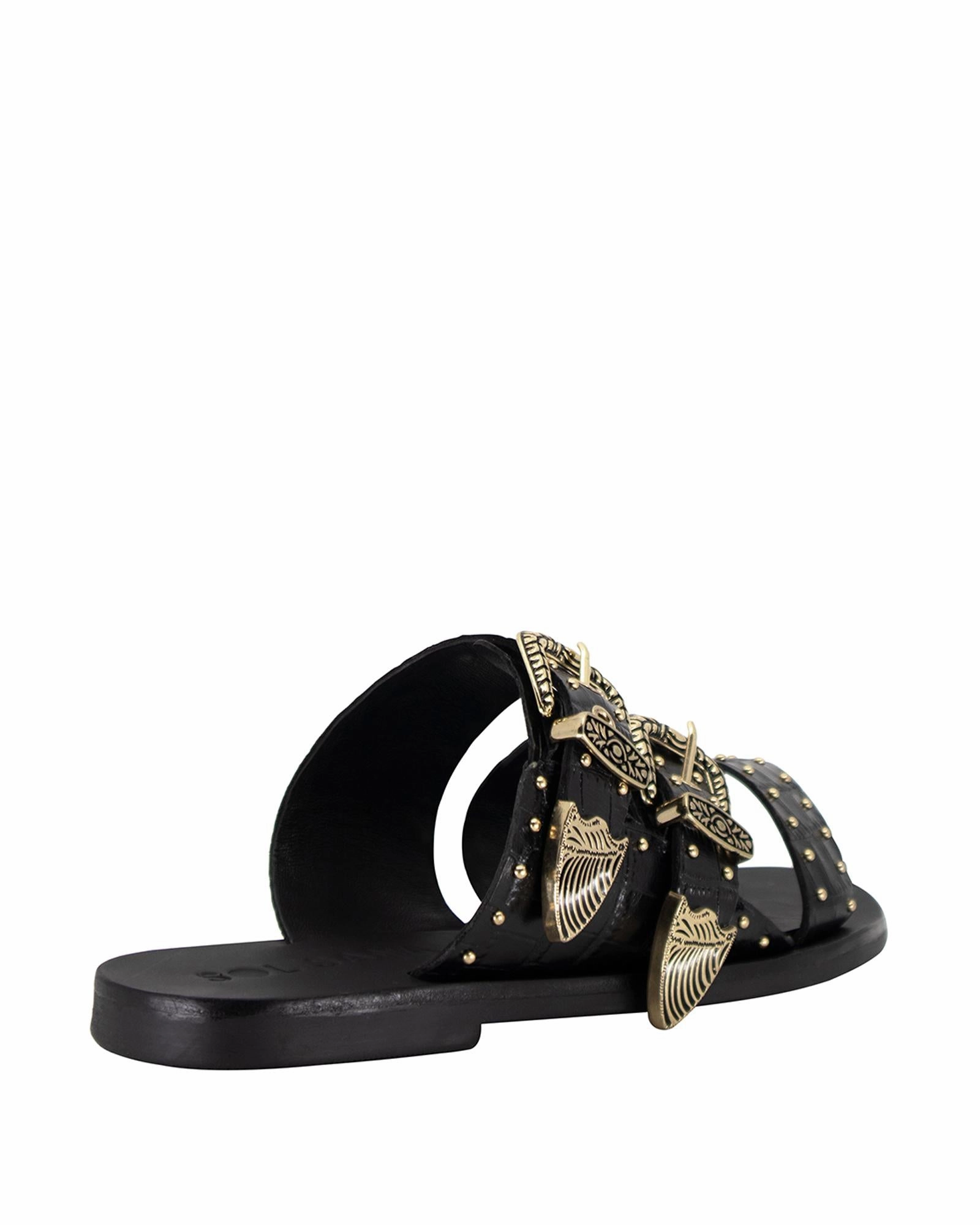 Eastwood Stud Slide Black Croc/Gold Athletic Slide