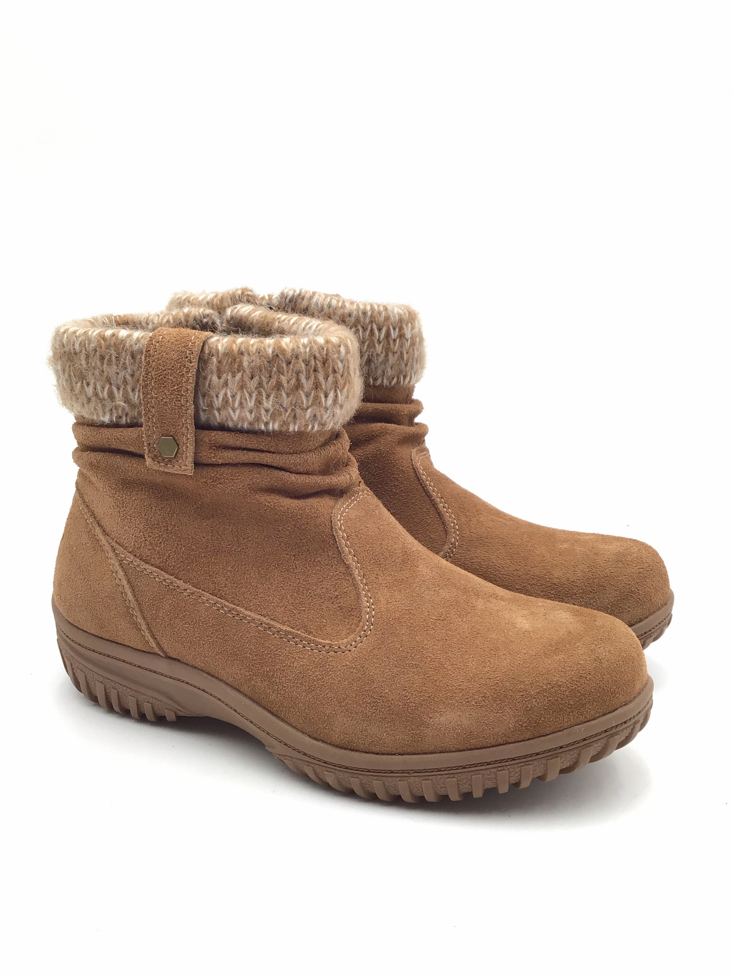 Boots Ankle Flats By Khombu In Tan, Size: 7 Suede Heeled Ankle Boots