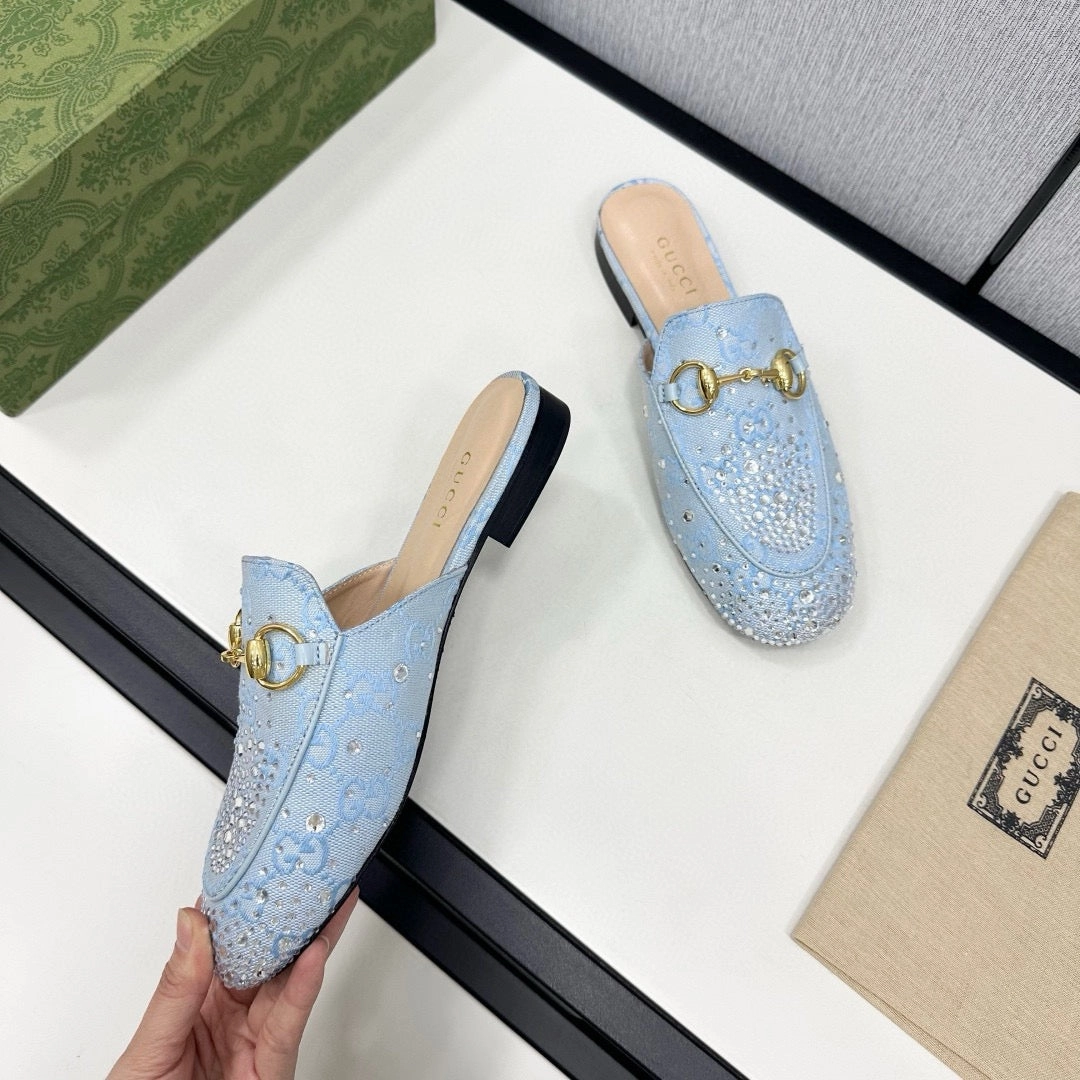 SE1683 Gucci Women's Princetown slipper with Crystal Horsebit / Size5-11 Shoe Cushions For Flat Feet