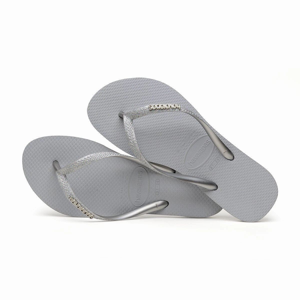 Leather Braided Flip Flops Havaianas Kids Slim Glitter Steel Grey (3536-3738)