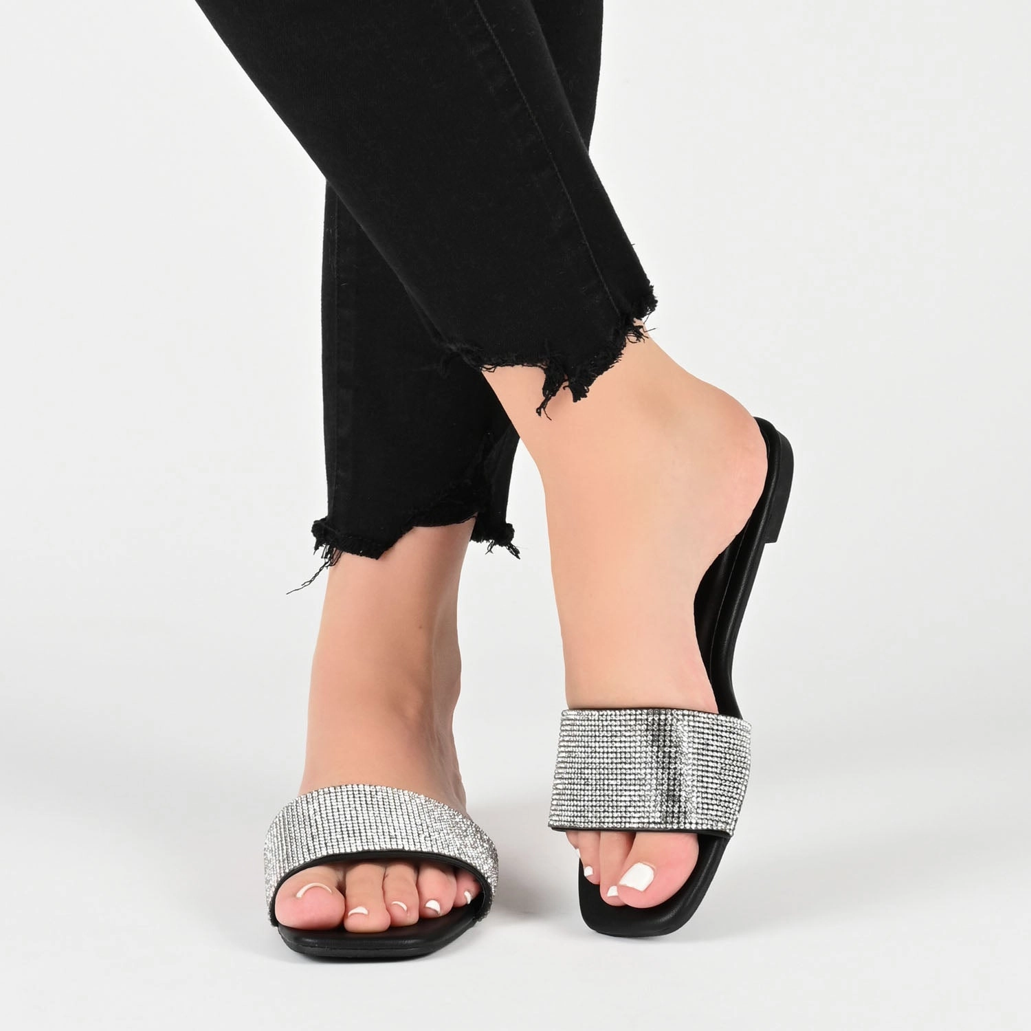 Slides On Feet GRAYCE SLIDE SANDALS IN GLITTER MATERIAL