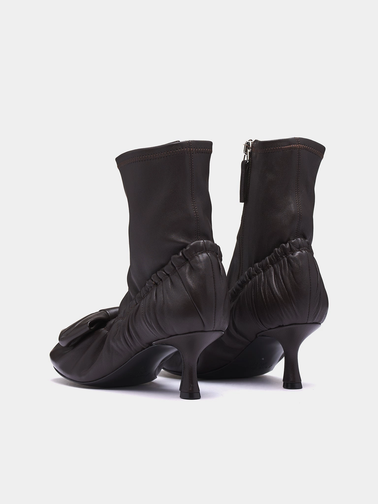 Narrow Leather Bow Ankle Boots (AD0796-DARK-BROWN)