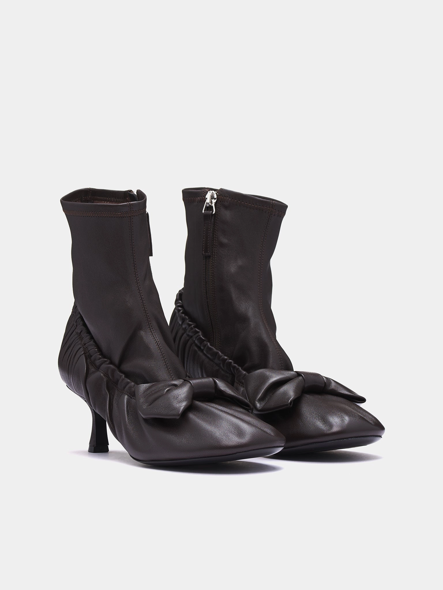 Leather Bow Ankle Boots (AD0796-DARK-BROWN) Chelsea Boots Stitch