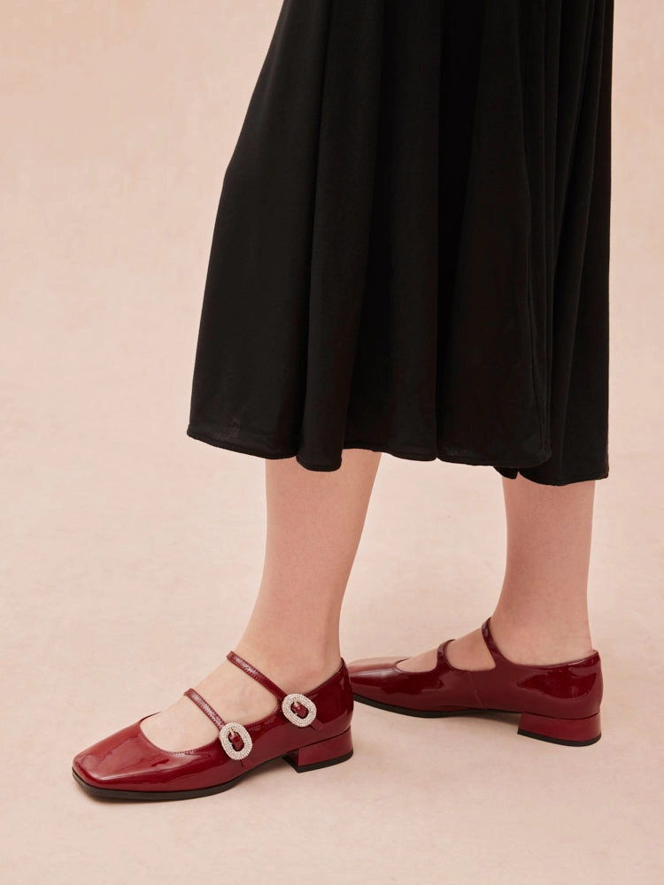 Stiletto Heel Knee High Boots Milana Patent Double Buckled Mary Jane Heels