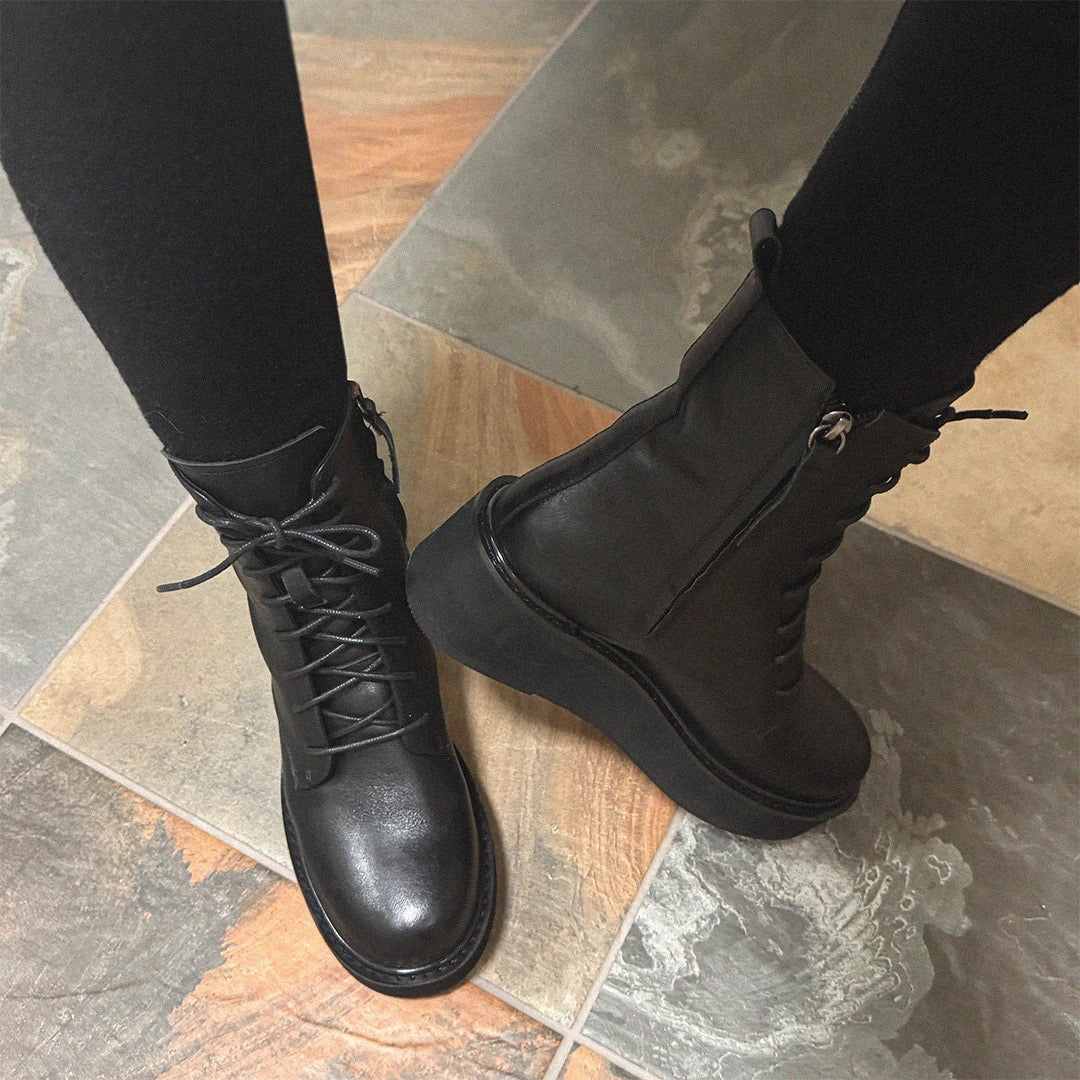 Cap Toe Ankle Boots *TERRY - lace up flatform boot