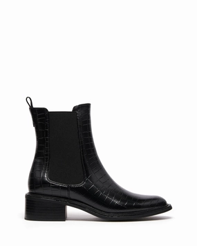 Stable Ankle Boot Black Croc Flat Platform Ankle Boots