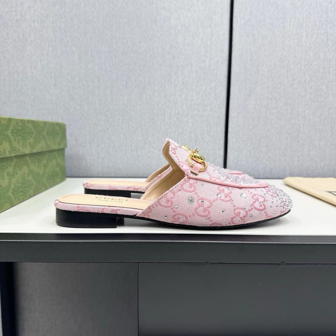 SE1682 Gucci Women's Princetown slipper with Crystal Horsebit / Size5-11 Best Arch Support Shoes For Flat Feet