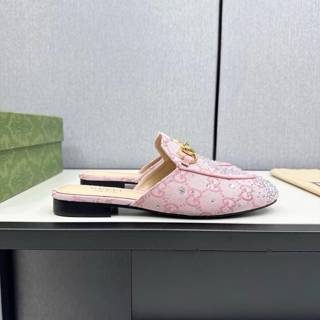 Flat Mary Jane Shoes SE1682 Gucci Women's Princetown slipper with Crystal Horsebit / Size5-11