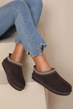 Alternative Flat Shoes Zahra Chocolate Braid Detail Suedette Mules