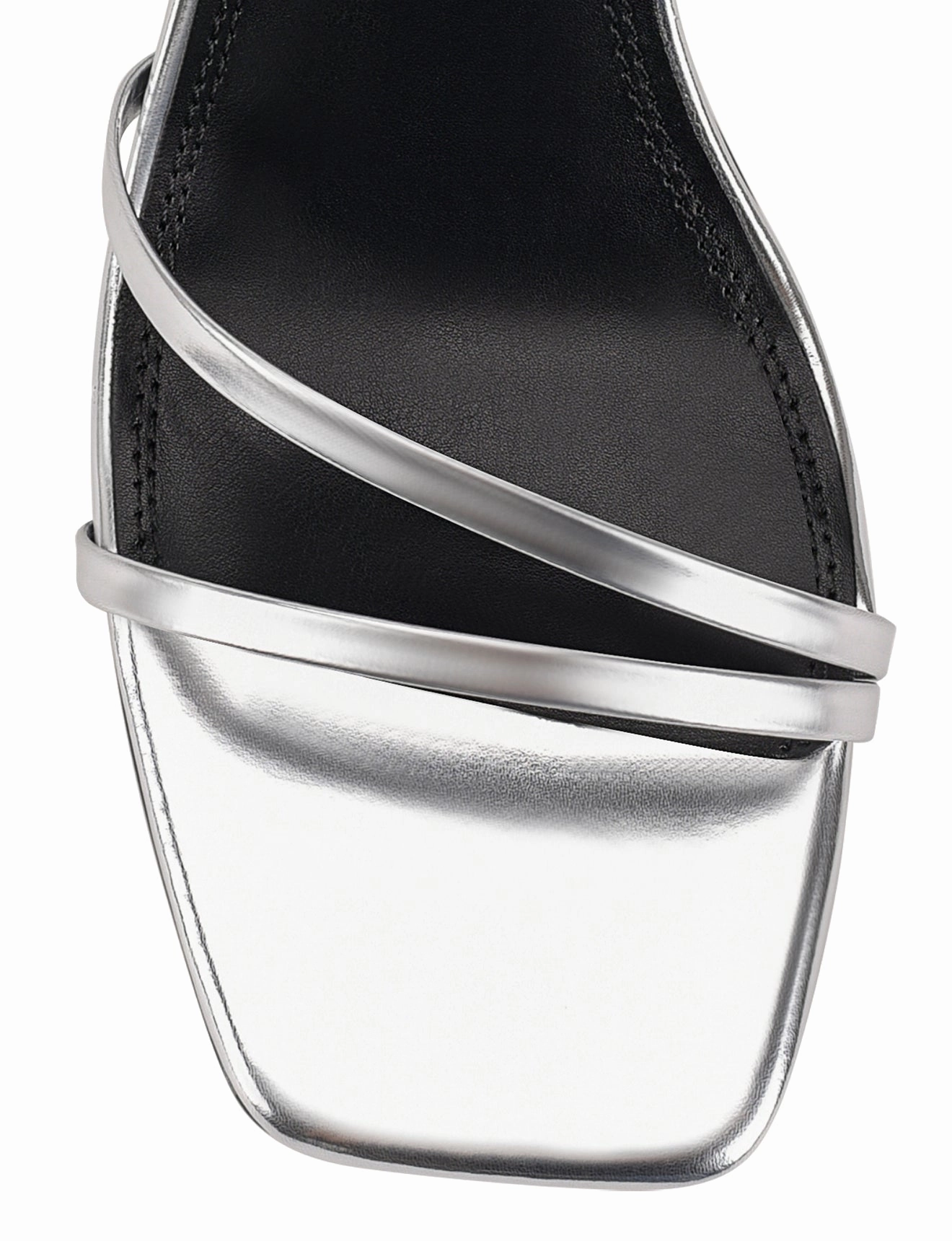 Starling Strappy Block Heels - Silver Mirror Metallic Leather Strap High Heel Shoes