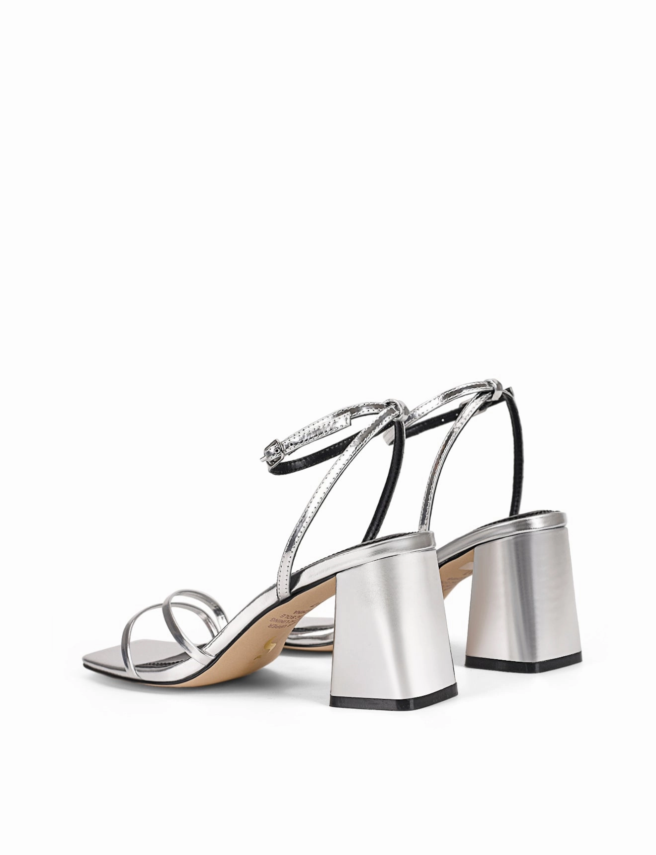 Starling Strappy Block Heels - Silver Mirror Metallic Leather Ankle High Boots With Heels