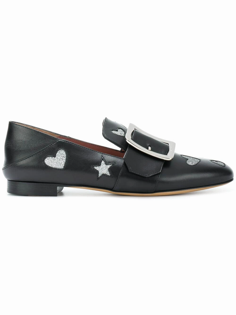 Black And Silver Loafers Bally Janelle Hearts Women's 6221029 Black Leather Loafers