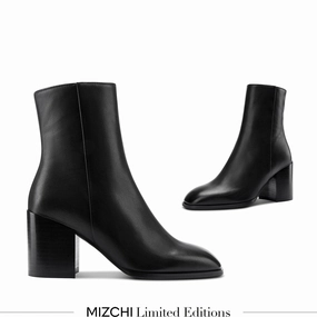 *BELGO - black chunky heel ankle boot Winter Leather Ankle Boots
