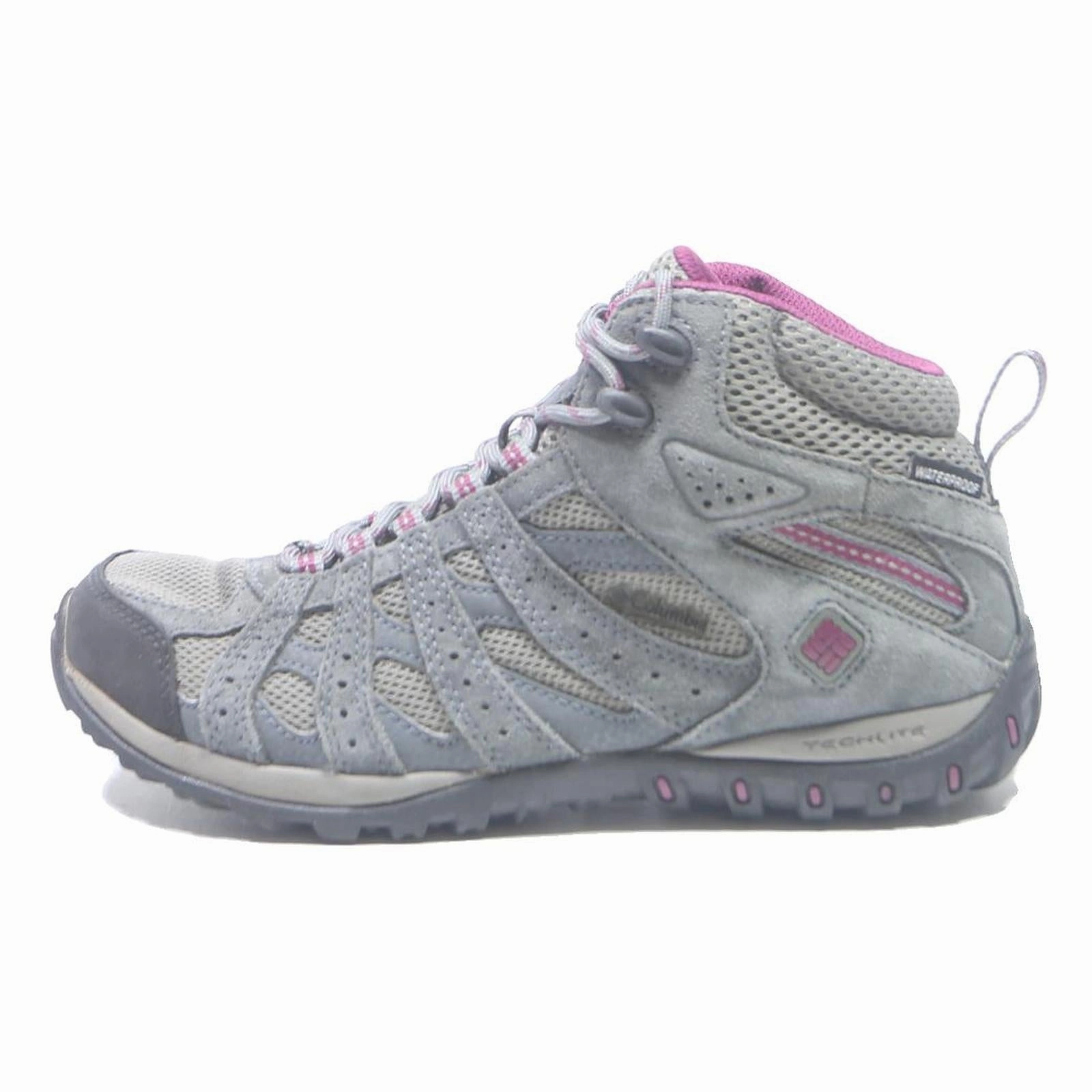 Cabela Hiking Boots COLUMBIA Womens Techlite Hiking Boots Grey & Pink Polyester Blend UK 4.5