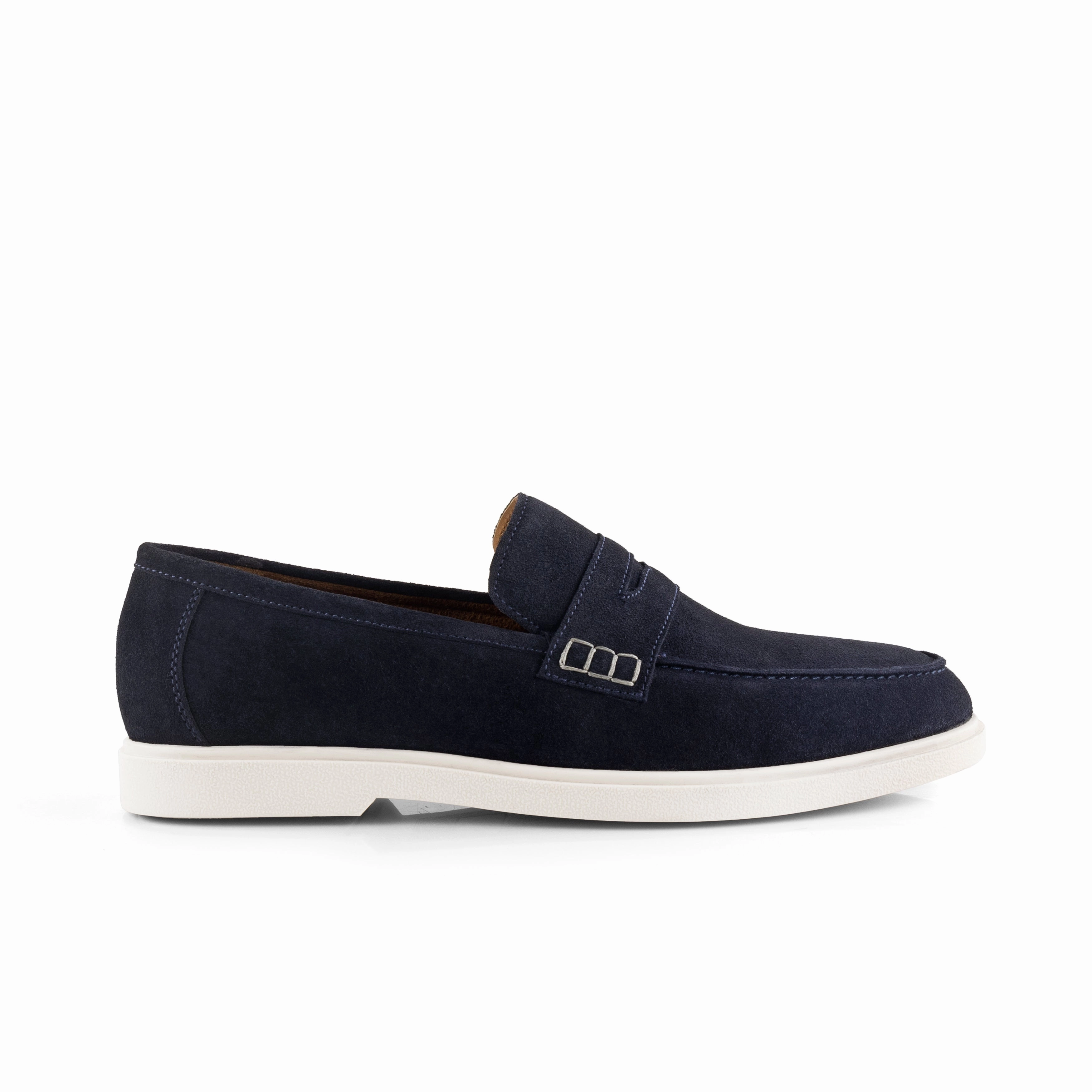 San Nicola Suede Leather Penny Loafers - Navy Shoes Penny Loafers