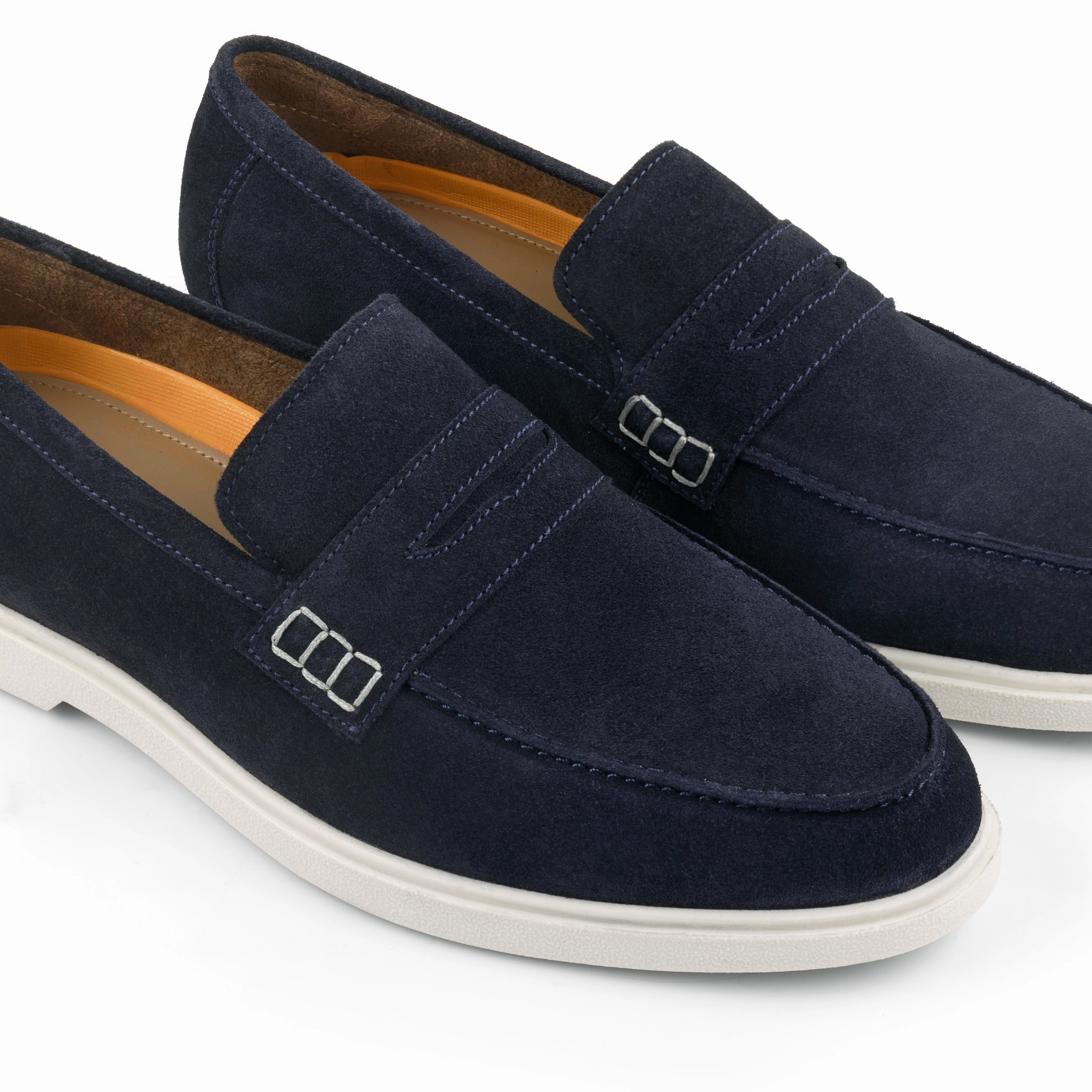 San Nicola Suede Leather Penny Loafers - Navy Horsebit Loafers With Suit