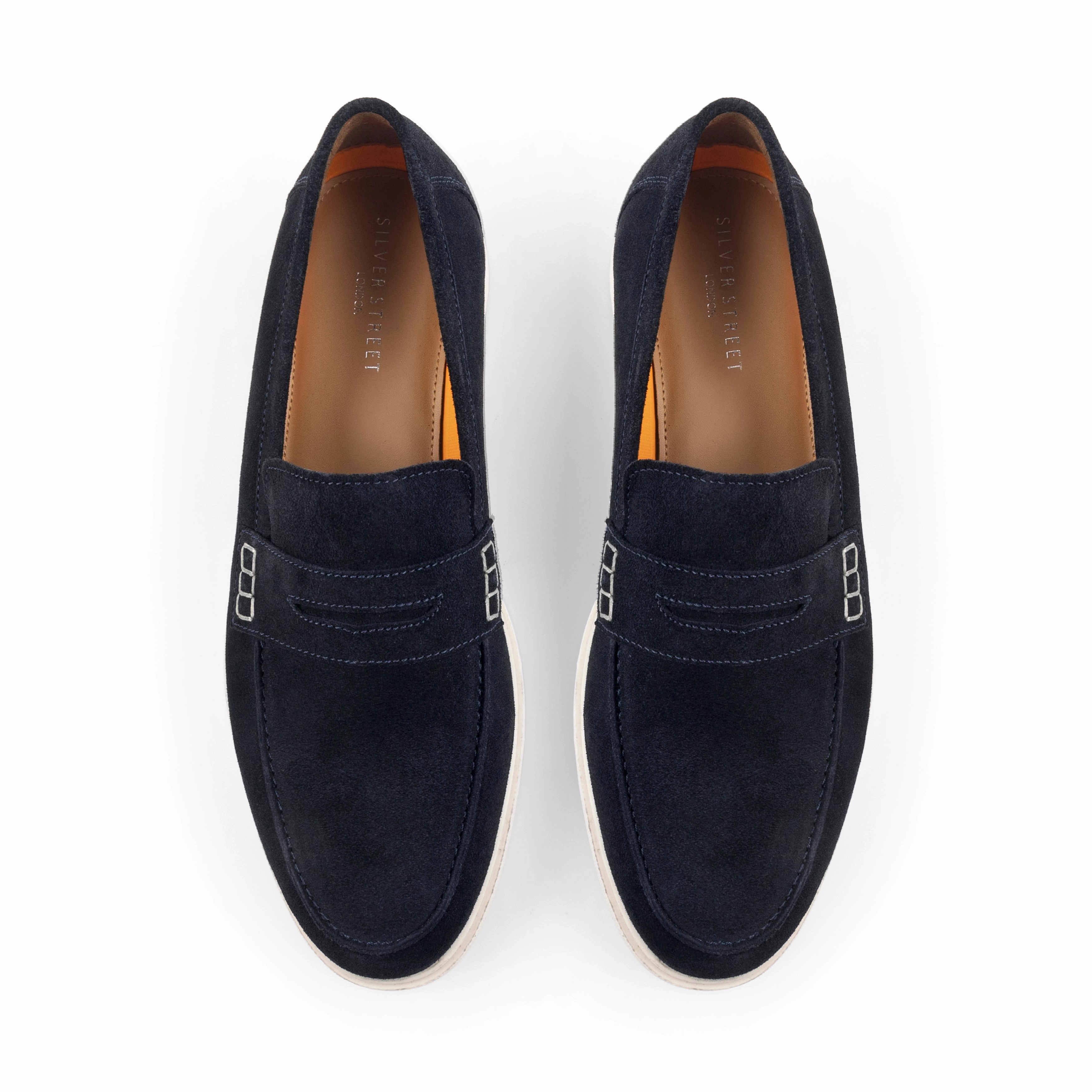 Suede Loafers Suit San Nicola Suede Leather Penny Loafers - Navy