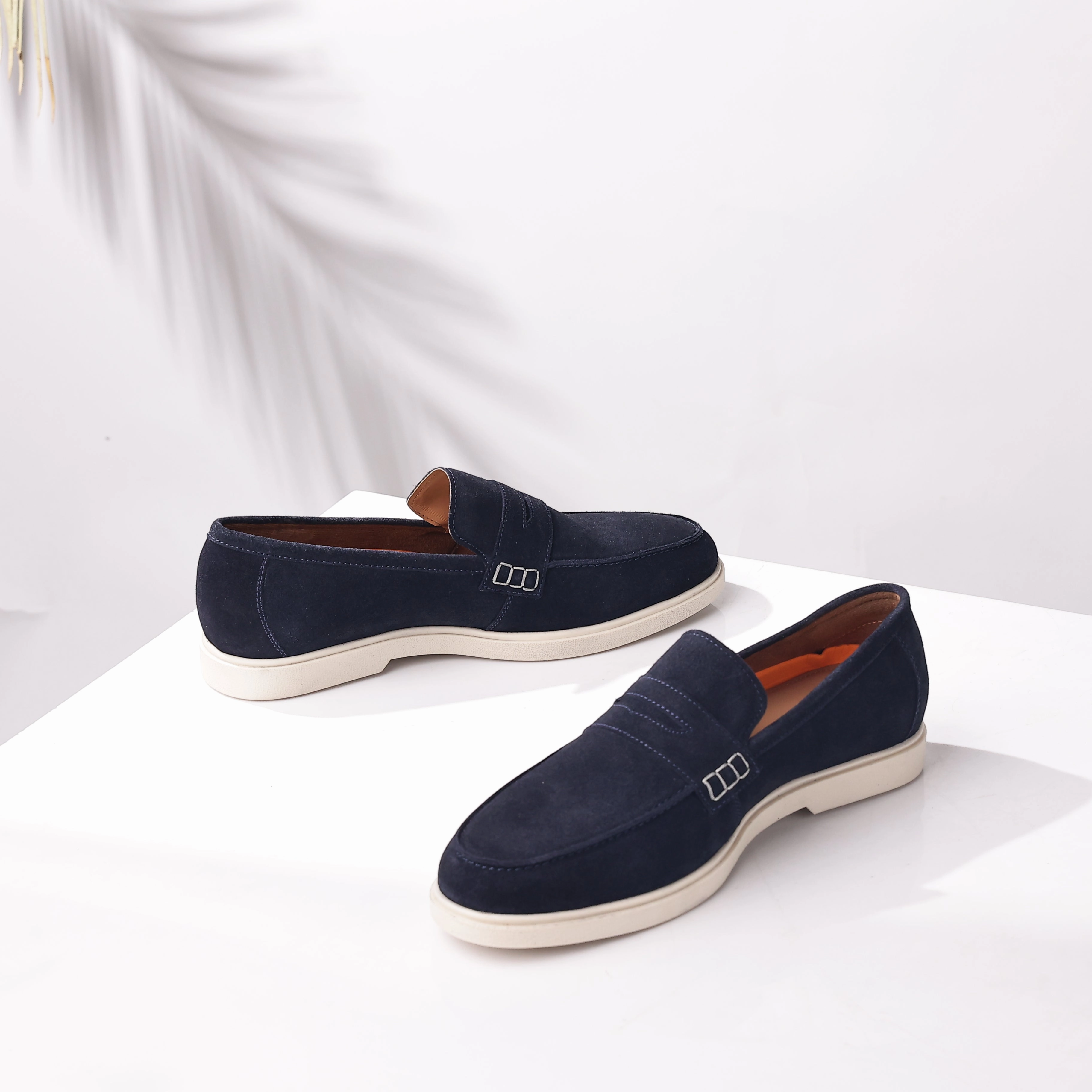 Tights With Loafers San Nicola Suede Leather Penny Loafers - Navy