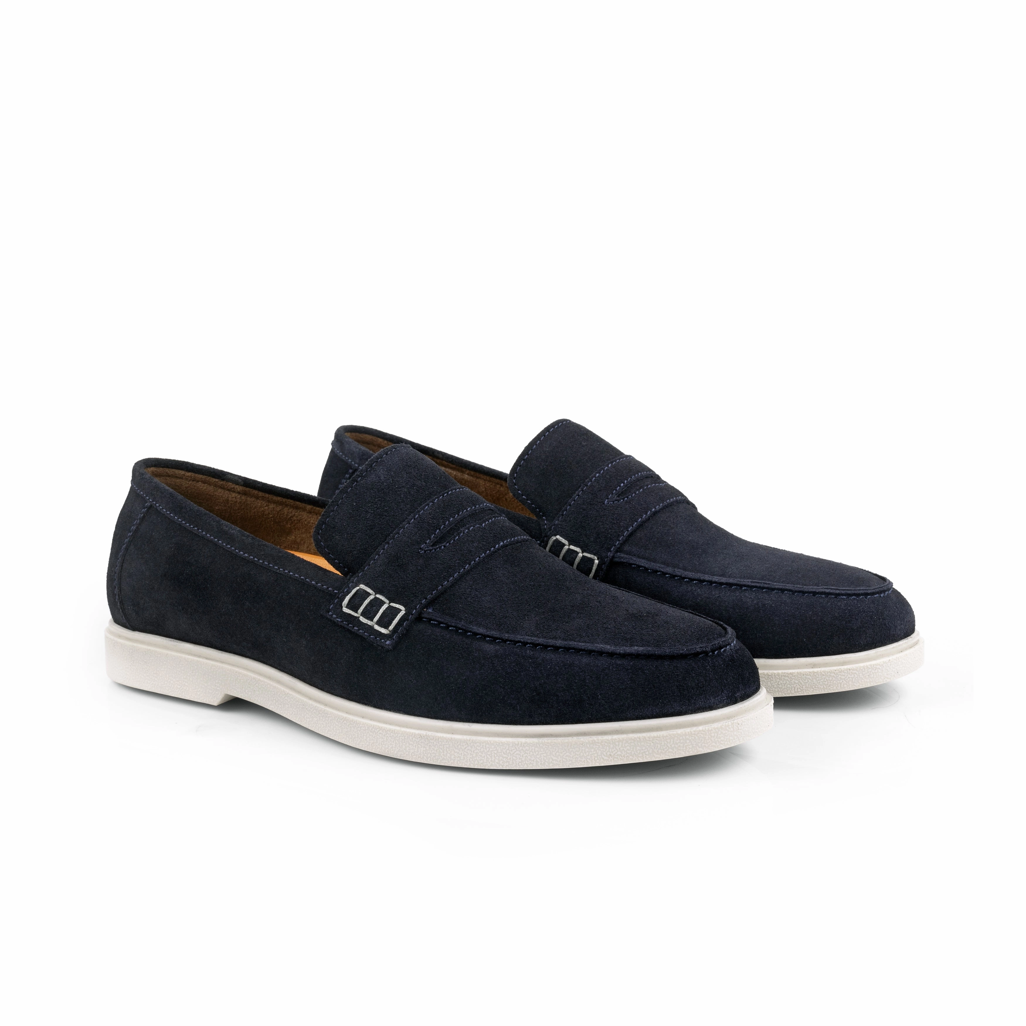 San Nicola Suede Leather Penny Loafers - Navy Larroude Loafers