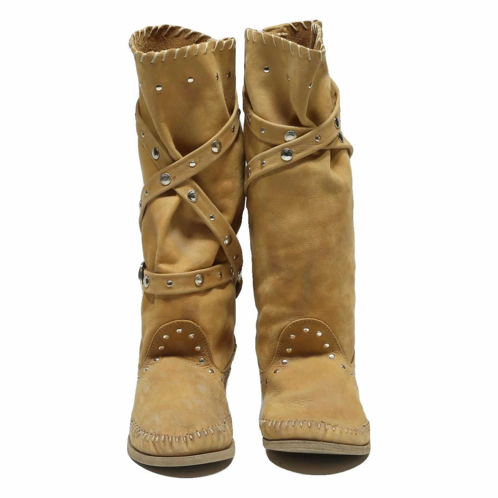 Stacked Heel Chelsea Boots VENA GOMMA Womens Ankle Boots Beige Leather UK 7 Studded Strap Western Fashion