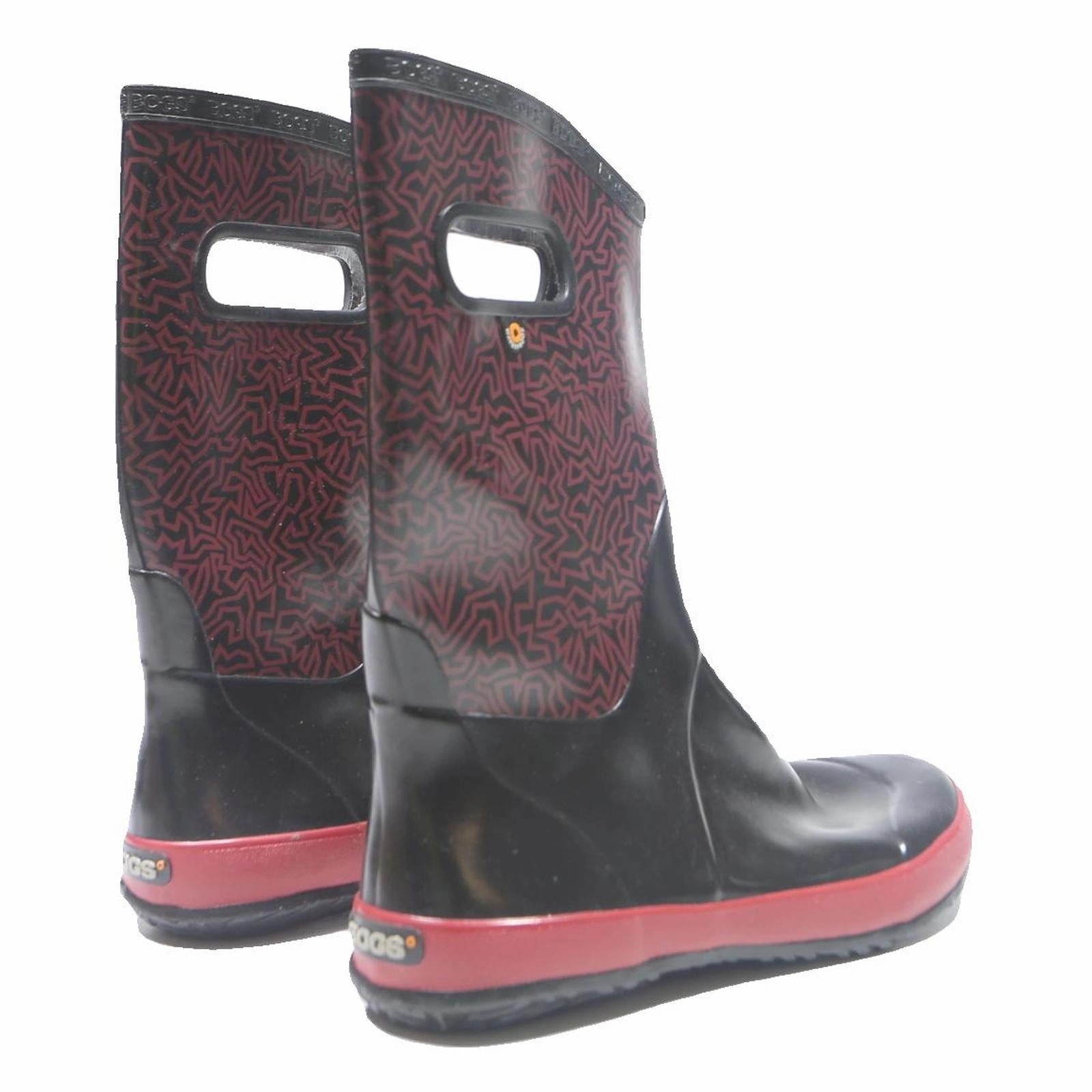 French Toe Boots BOGS Girls Ankle Boots Black & Burgundy Polyester Blend UK 4 Waterproof Handle
