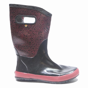 Boots For Small Calves BOGS Girls Ankle Boots Black & Burgundy Polyester Blend UK 4 Waterproof Handle