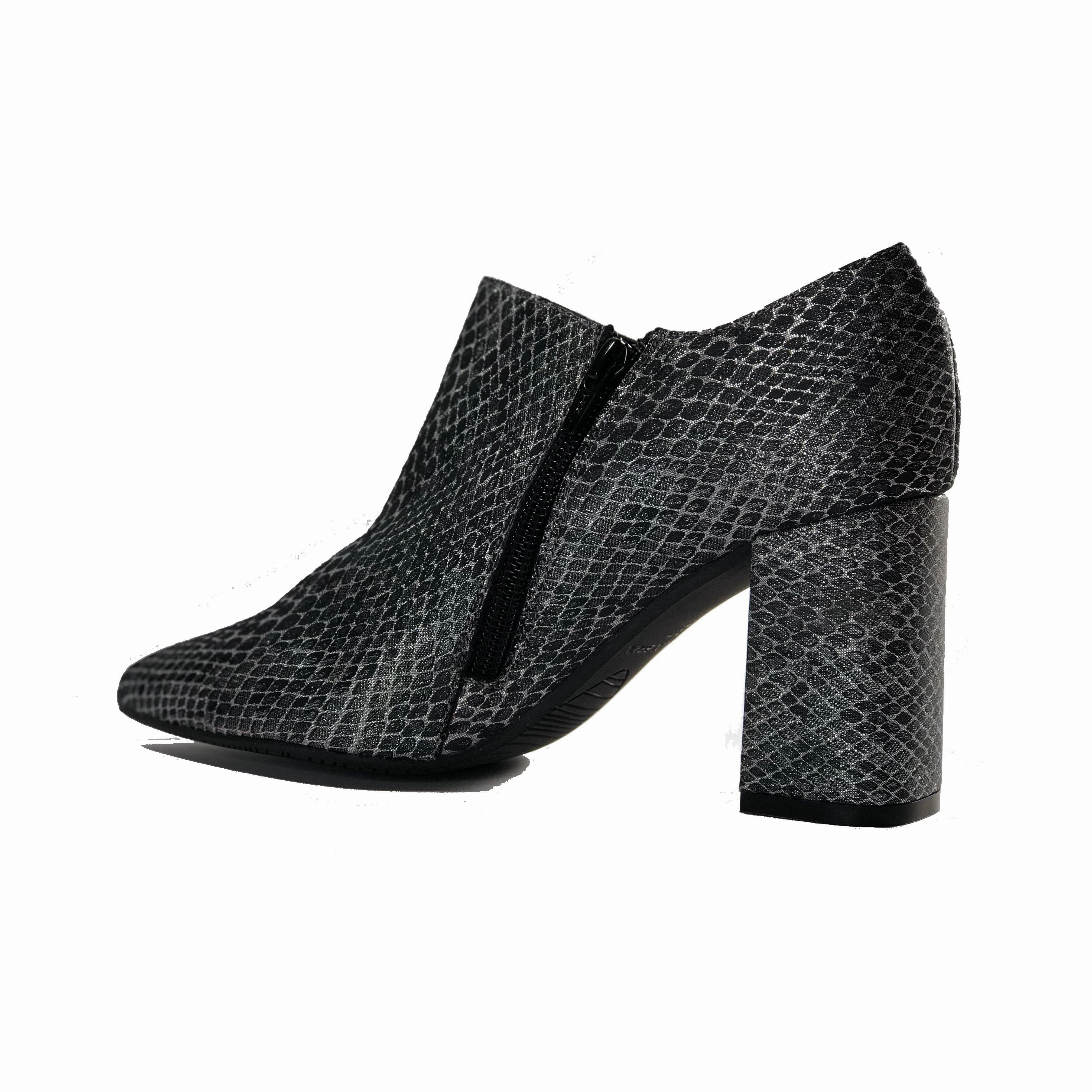 'Marnie' heeled bootie by Zette Shoes - charcoal snake Cotton China Doll Mary Jane Shoes