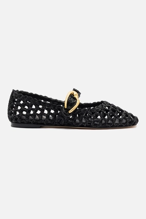 Verona Macrame In Black Embroidered Raffia Mary Jane Shoes Ireland