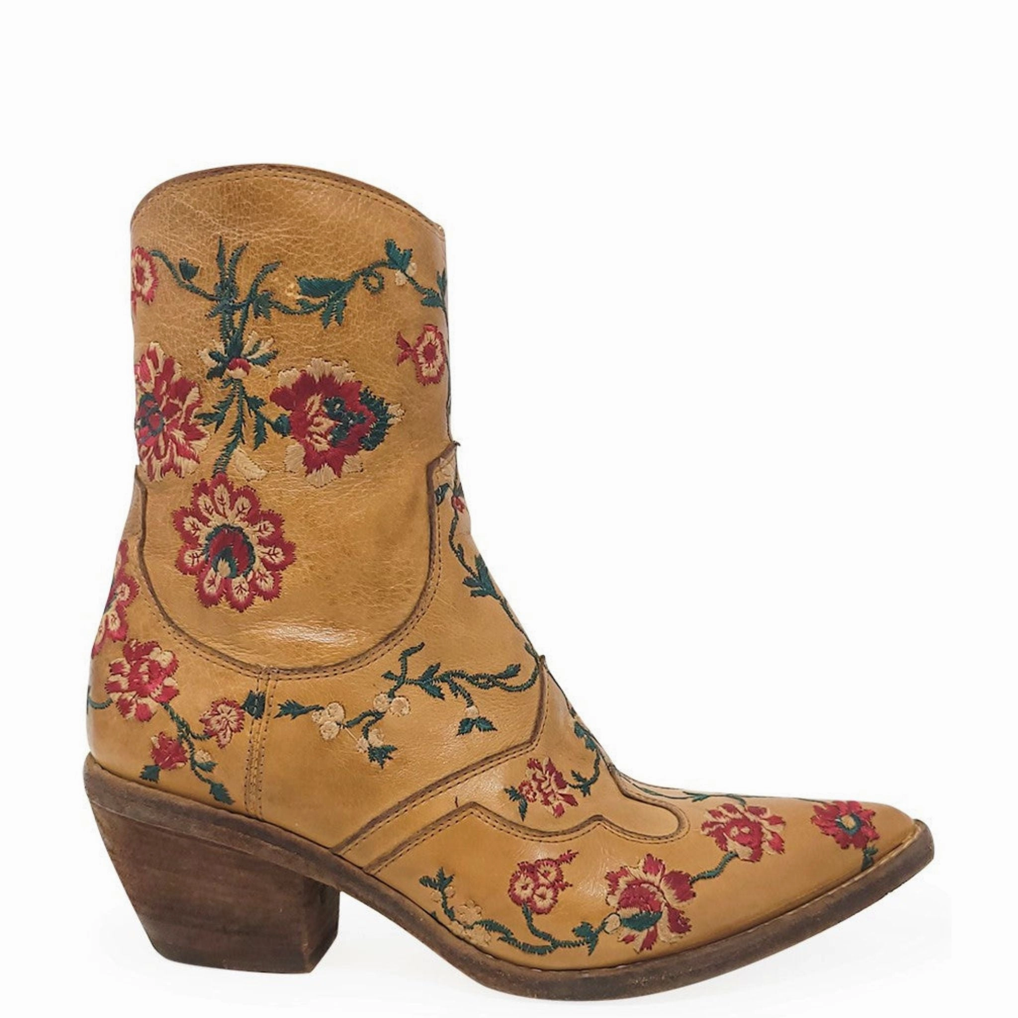 Leather Torhill Rise Ankle Boots Tan Leather Embroidered Ankle Boot