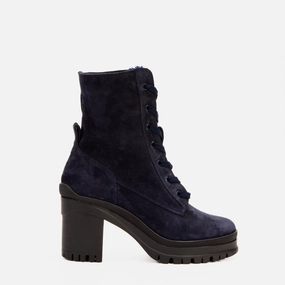 The Elera Navy Blue Leather Block Heel Women Boot Slacks And Chelsea Boots