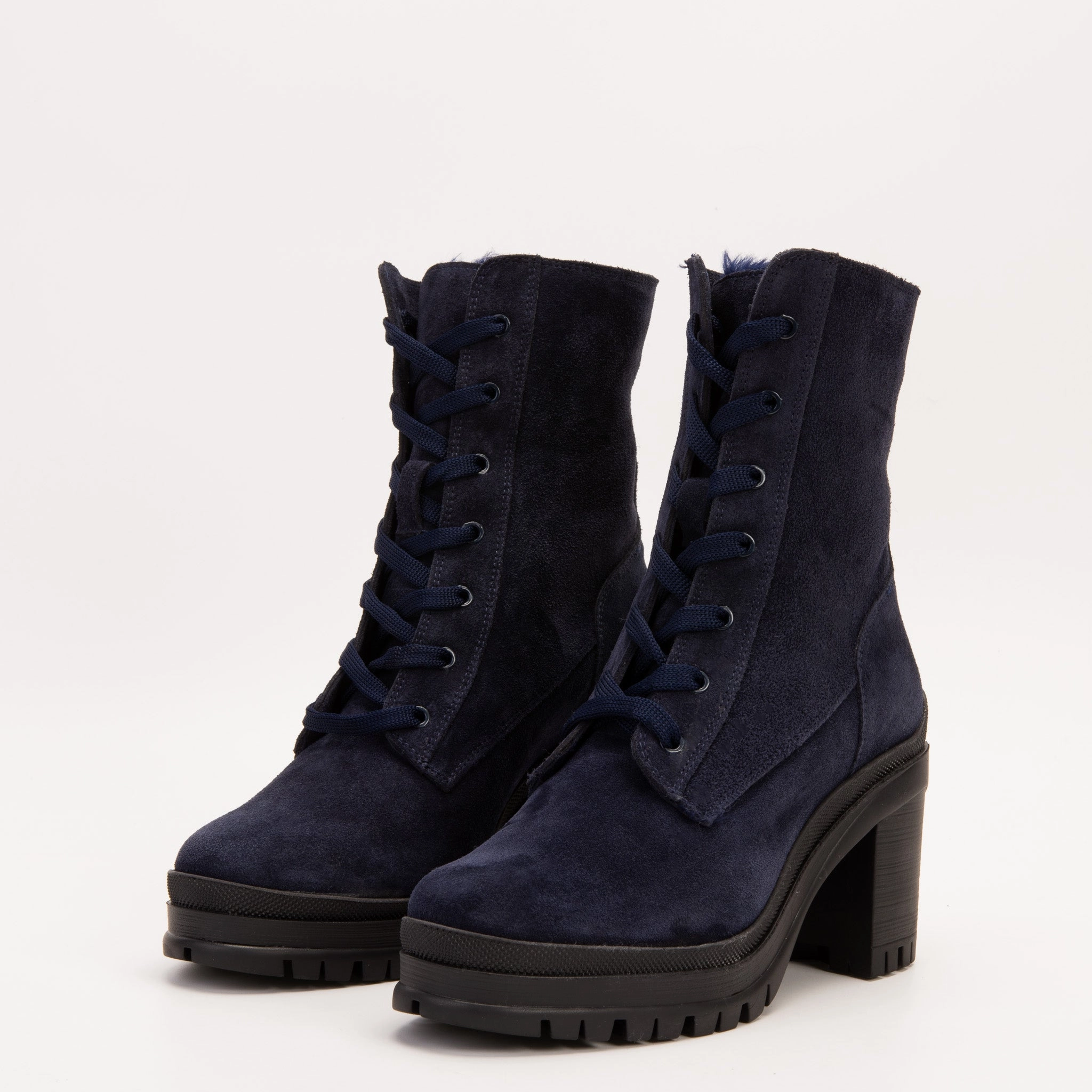 The Elera Navy Blue Leather Block Heel Women Boot Chelsea Boots With Support