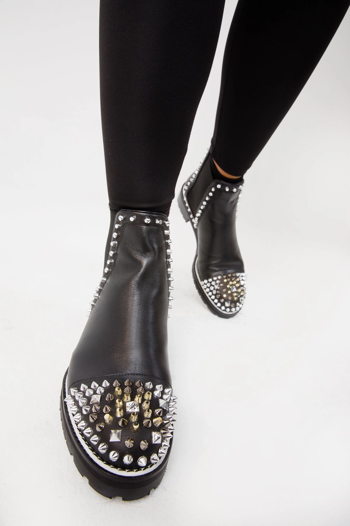 Goth Chelsea Boots The Vuvulane Black Spike Leather Ankle Women Boot