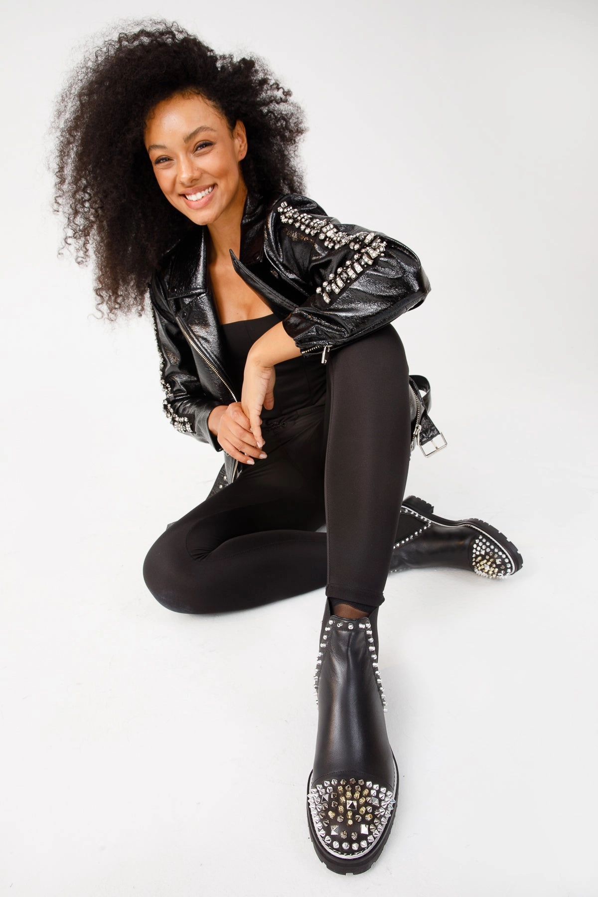 Baldinini Chelsea Boots The Vuvulane Black Spike Leather Ankle Women Boot