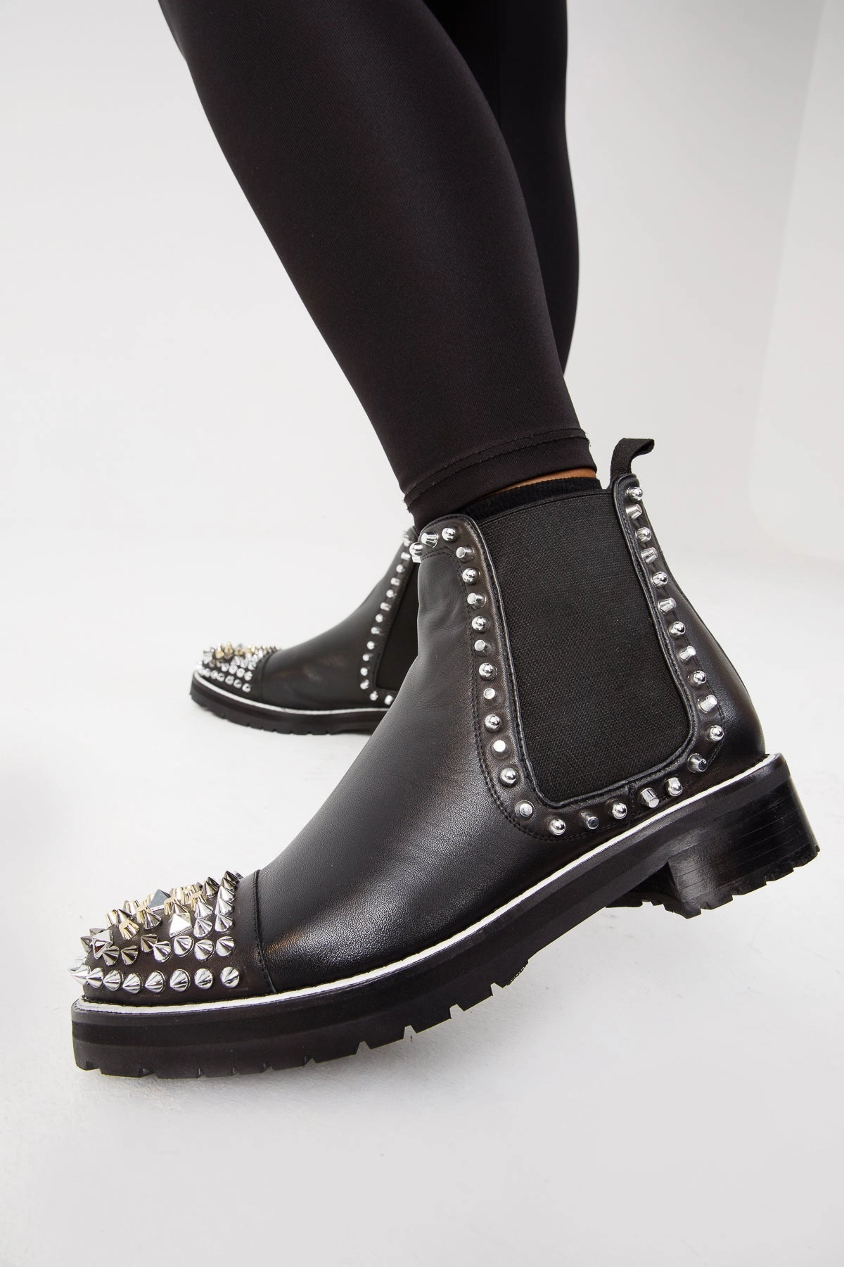 Chelsea Boots Sole The Vuvulane Black Spike Leather Ankle Women Boot