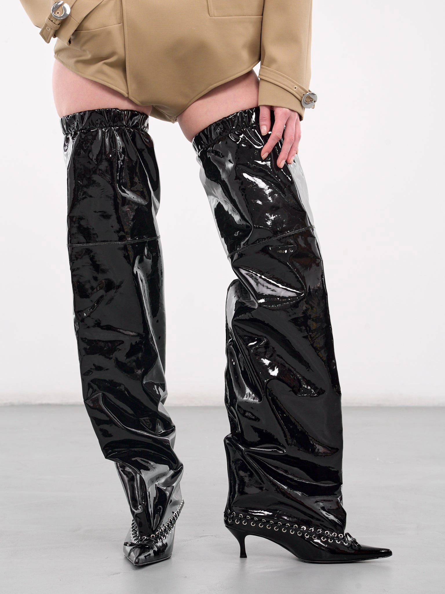 Thigh High Patent Level Boots (SH08-PATENT-BLACK) Chelsea Boots With Diamonds
