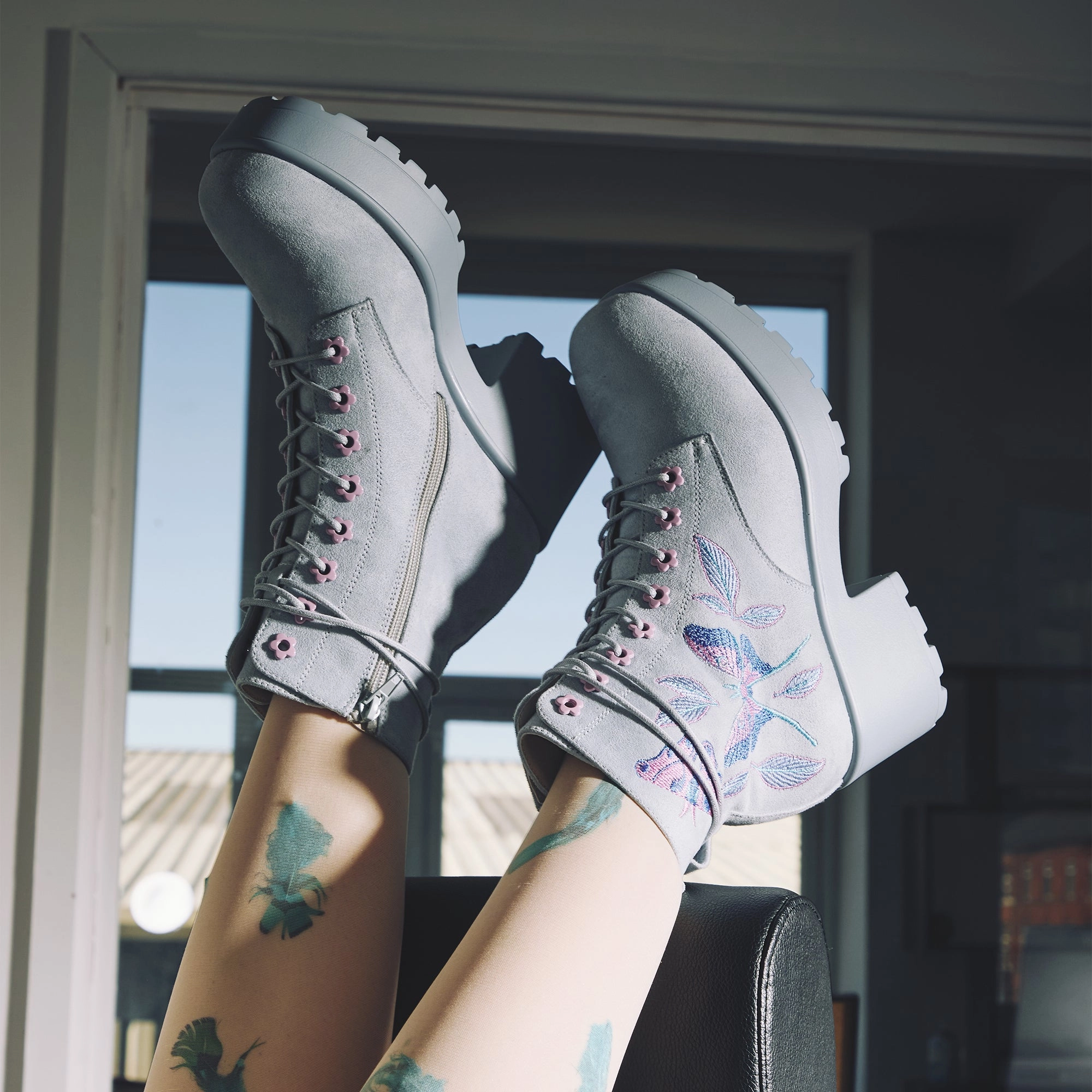 Studded Wedge Ankle Boots Butterfly Dune Suede Platform Military Boots - Blue