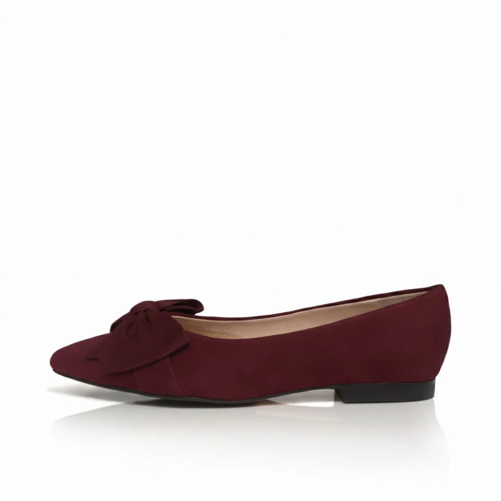 Dionne Extra-Wide Fit Flats - Burgundy Suede Floral Flats Shoes
