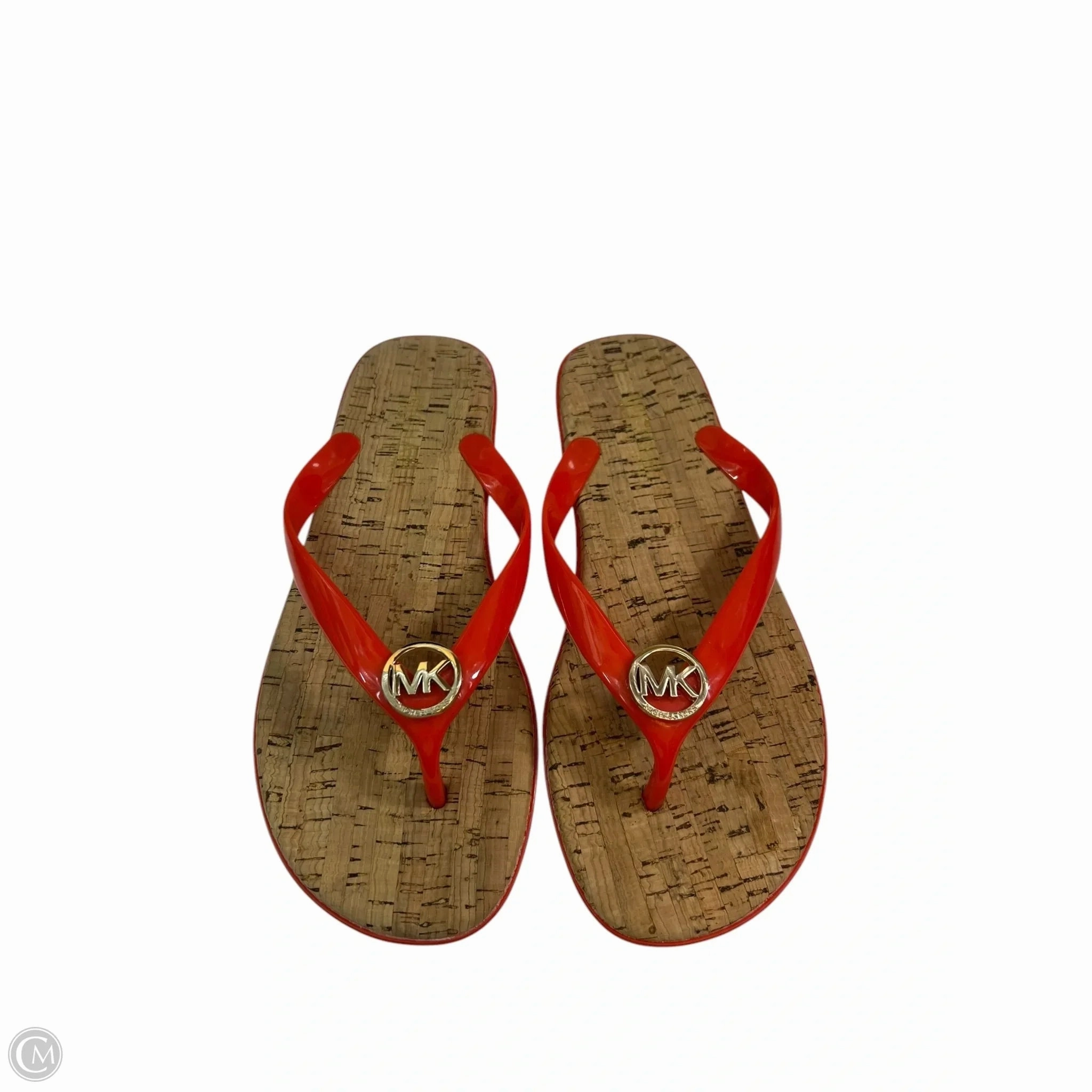 Sandals Flip Flops By Michael Kors In Orange, Size: 7.5 Slim Square Logo Metallic Flip Flops