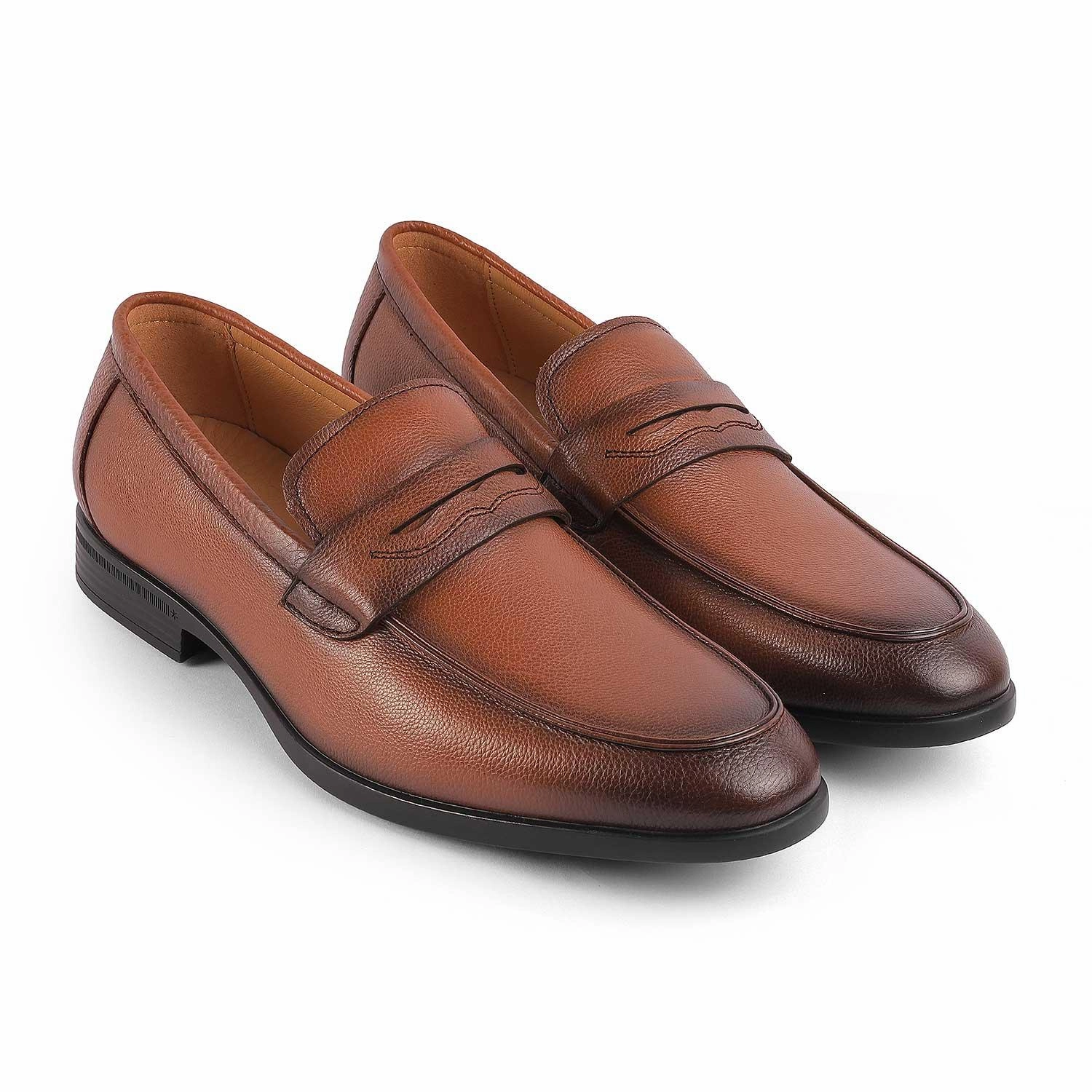 Tresmode Yesi Tan Men's Leather Penny Loafers Loafers Jordaan