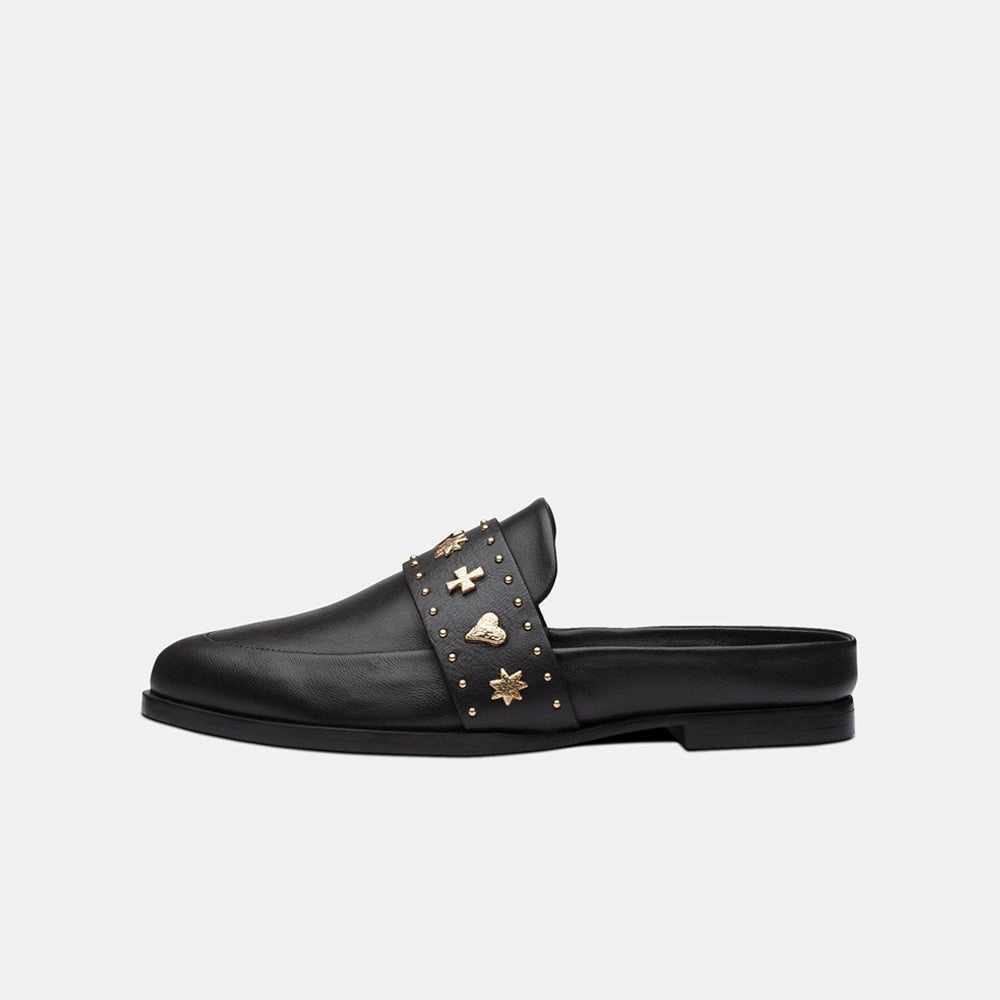 Decorative Ballet Slippers Tuesday Slide Black/Gold Hearts