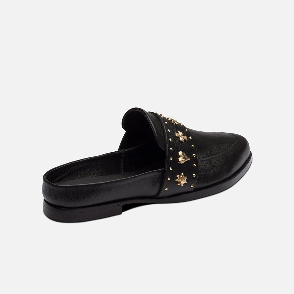 Miu Miu Slippers Tuesday Slide Black/Gold Hearts