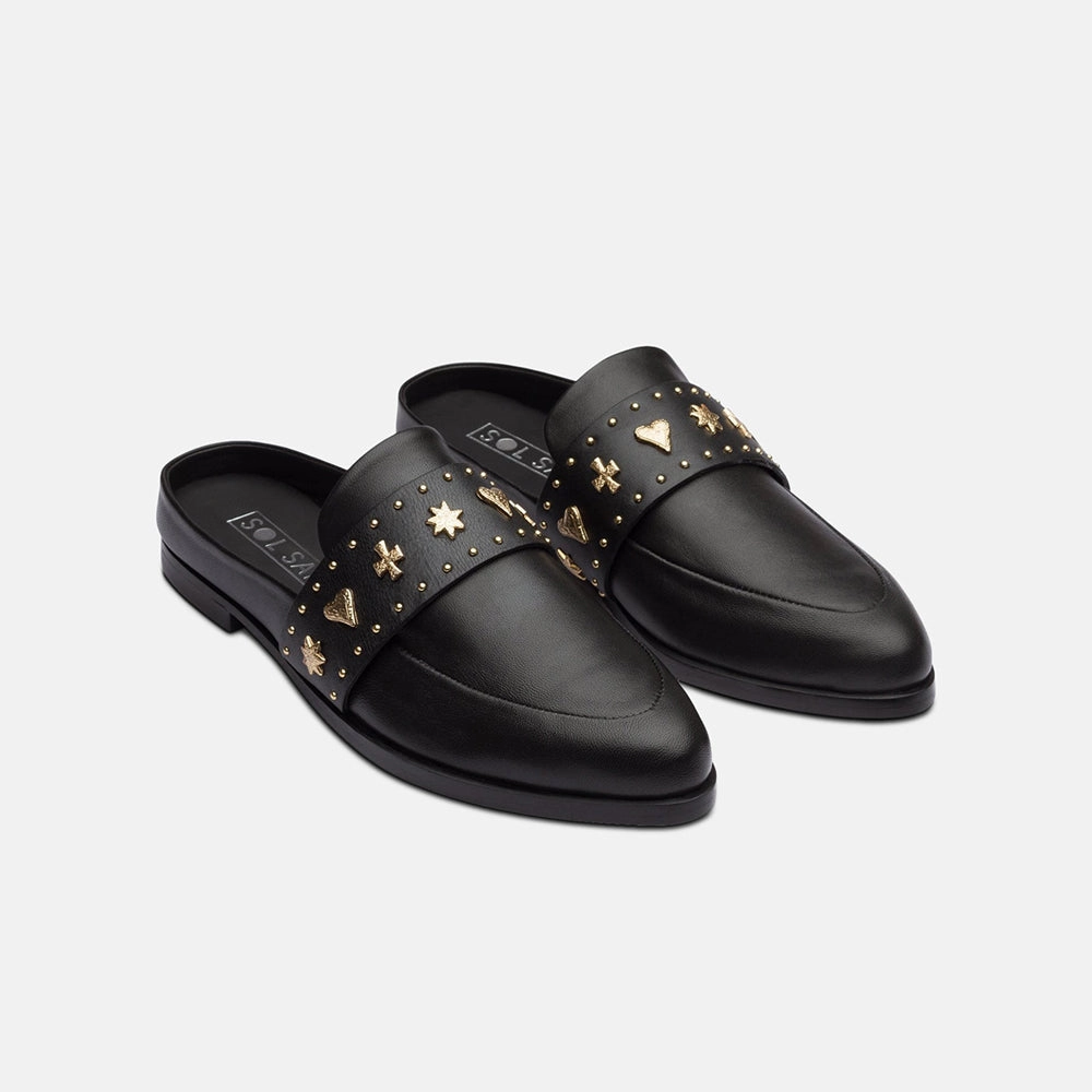 Costco Slippers Tuesday Slide Black/Gold Hearts