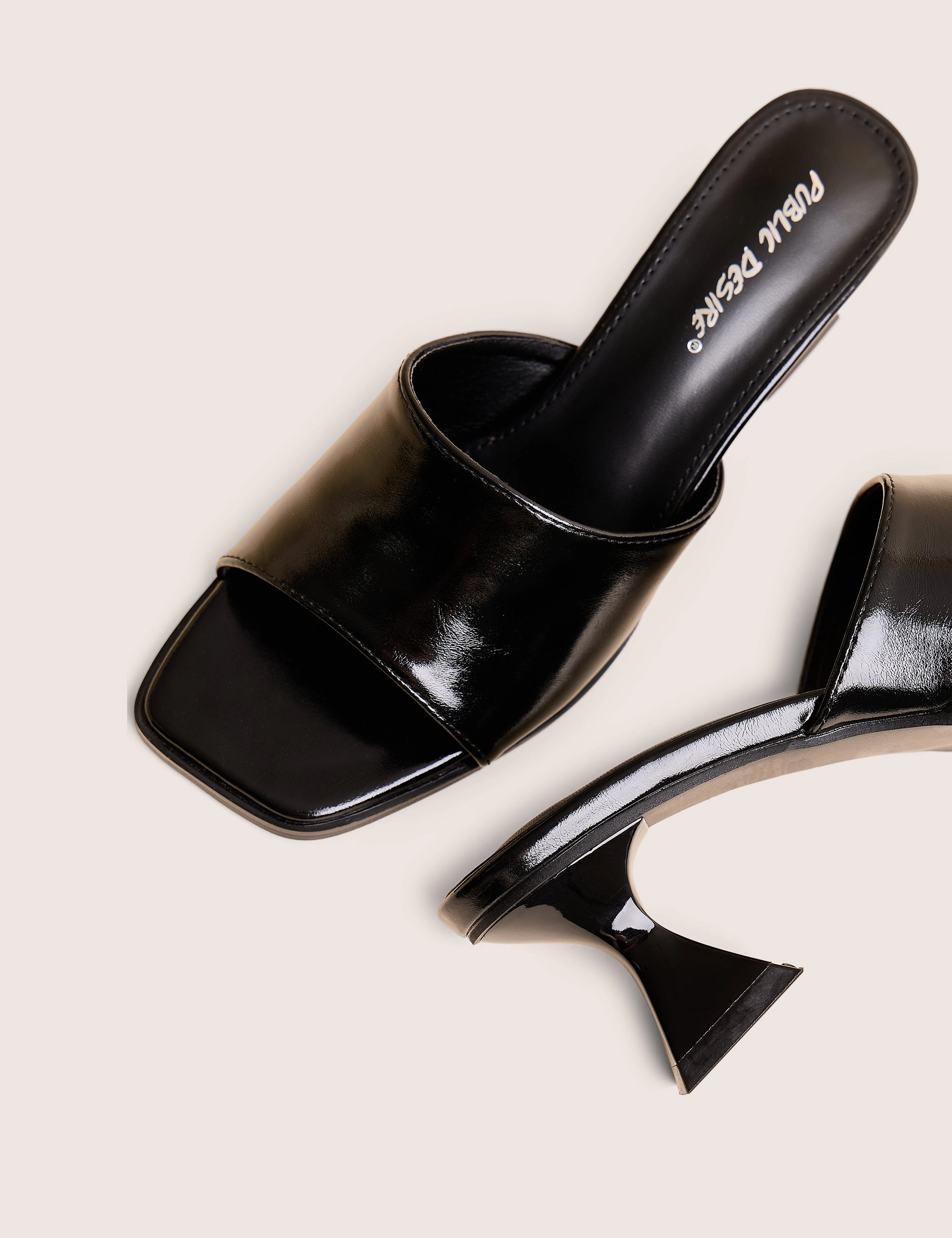 Heel Caps For High Heels Romi Black Patent Mule Square Toe Flared Block Mid Heels